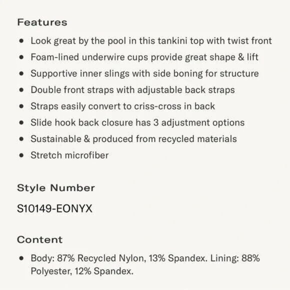 Birdsong Size 38DD‎ Bare Necessities Black Underwire Wrap Tankini Swim Top - Picture 7 of 16